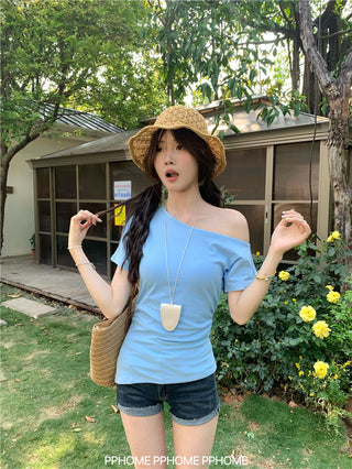 oblique shoulder tight tee