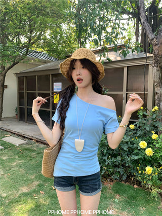 oblique shoulder tight tee