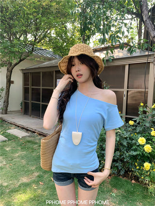 oblique shoulder tight tee