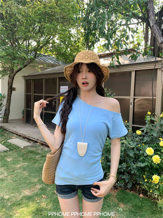 oblique shoulder tight tee