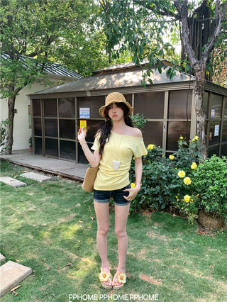 oblique shoulder tight tee