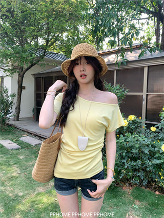 oblique shoulder tight tee