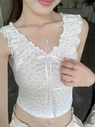 ruffle floral slip top