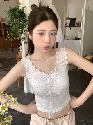 ruffle floral slip top