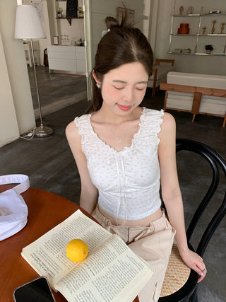 ruffle floral slip top