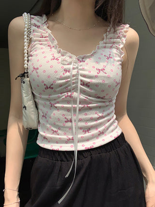 ruffle floral slip top