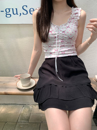 ruffle floral slip top