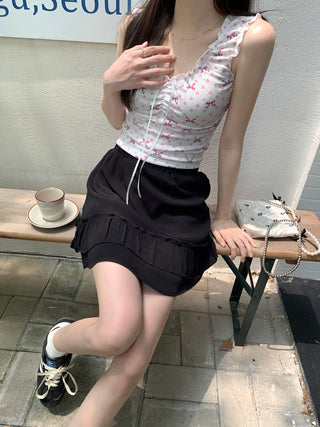 ruffle floral slip top