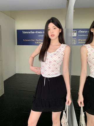 ruffle floral slip top