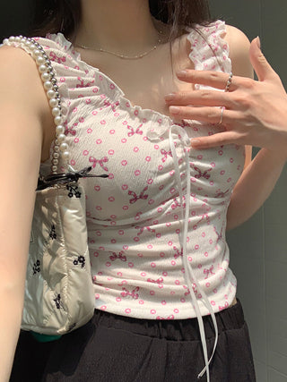 ruffle floral slip top