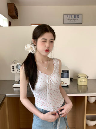 ruffle floral slip top