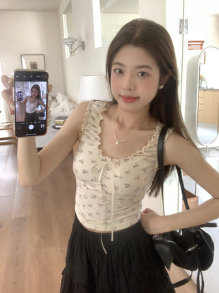 ruffle floral slip top