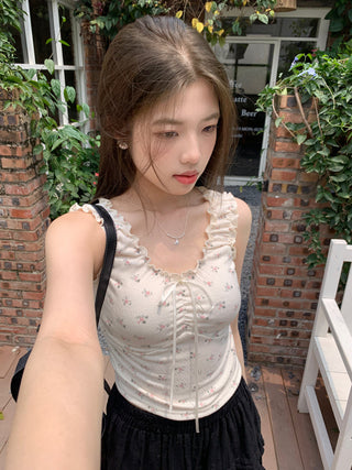 ruffle floral slip top