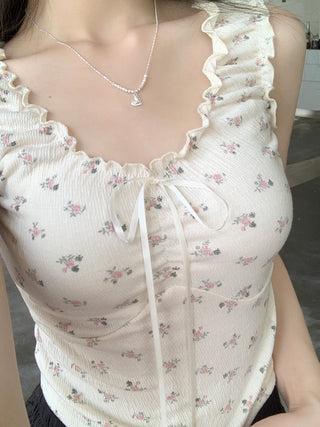 ruffle floral slip top