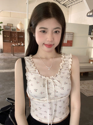 ruffle floral slip top