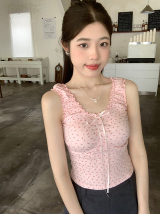 ruffle floral slip top