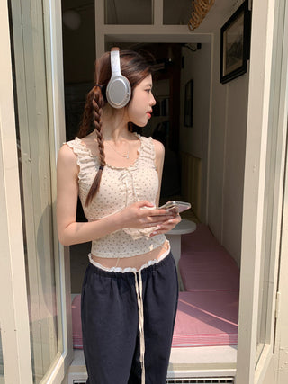 ruffle floral slip top