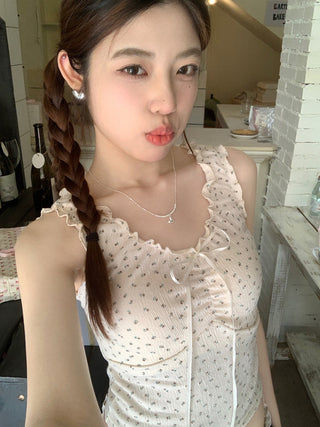 ruffle floral slip top