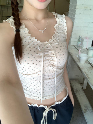 ruffle floral slip top