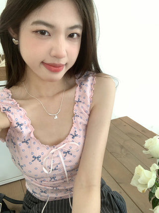 ruffle floral slip top