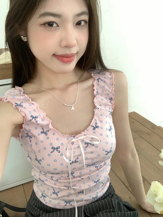 ruffle floral slip top