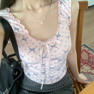 ruffle floral slip top