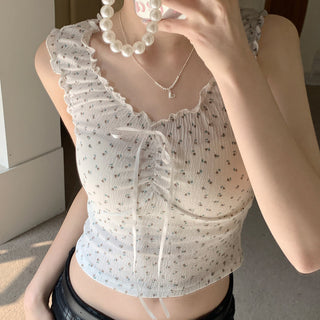 ruffle floral slip top