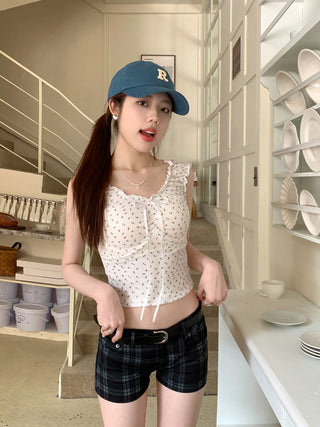 ruffle floral slip top