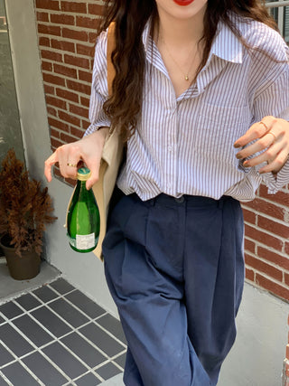 striped cream shirt top