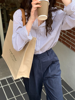 striped cream shirt top