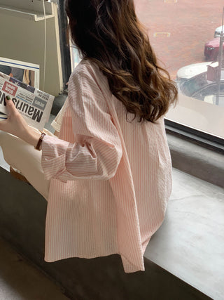 striped cream shirt top