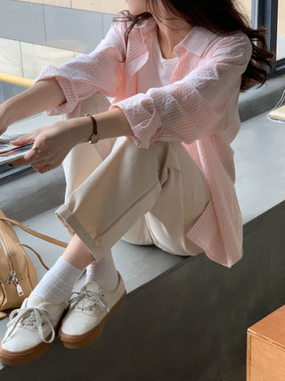 striped cream shirt top