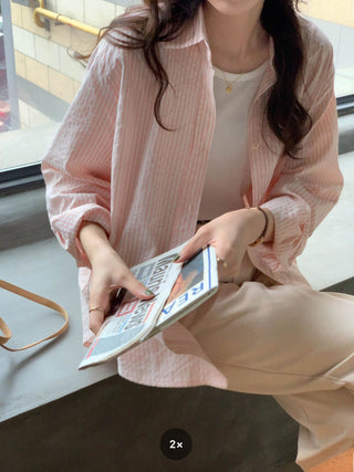 striped cream shirt top