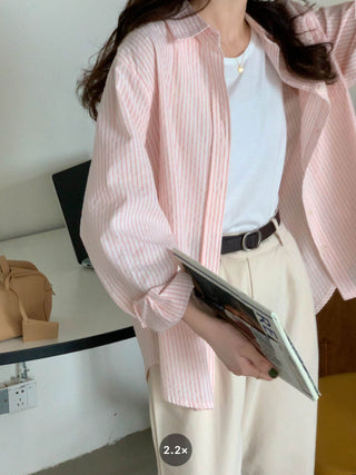 striped cream shirt top