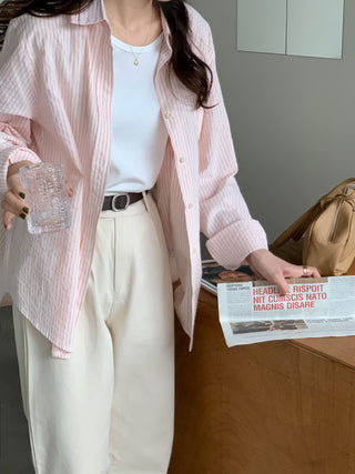 striped cream shirt top