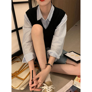 striped cream shirt top