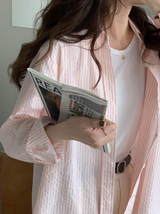 striped cream shirt top