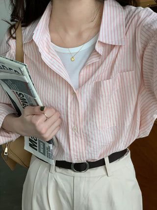 striped cream shirt top