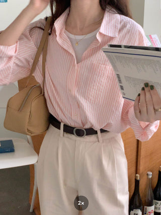 striped cream shirt top