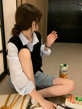 striped cream shirt top