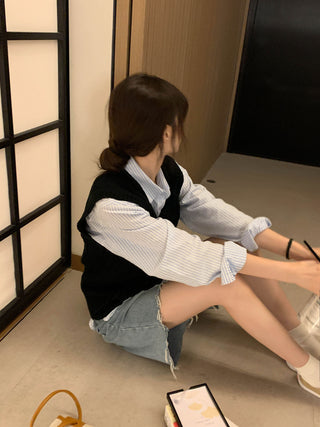 striped cream shirt top