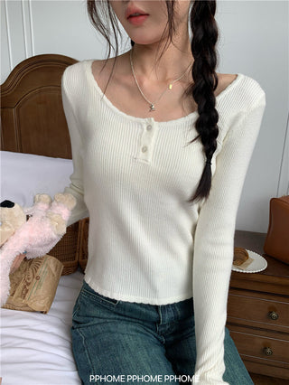 lace U-neck knit top