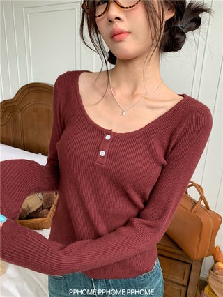 lace U-neck knit top