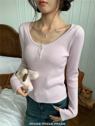 lace U-neck knit top