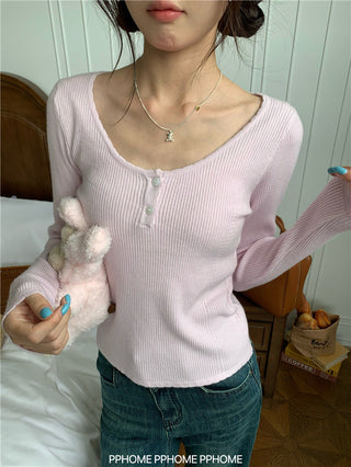 lace U-neck knit top