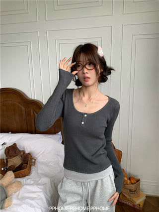 lace U-neck knit top