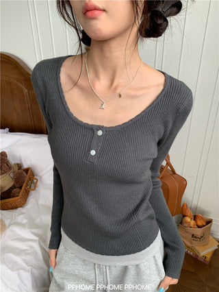 lace U-neck knit top