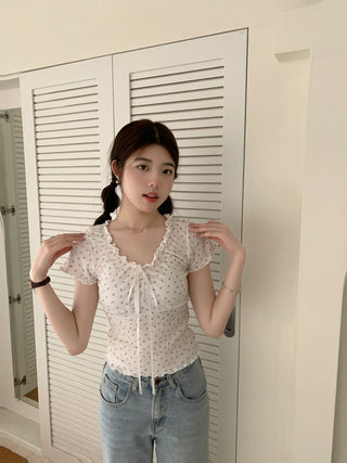 pleated lace-up tee top