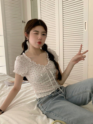 pleated lace-up tee top