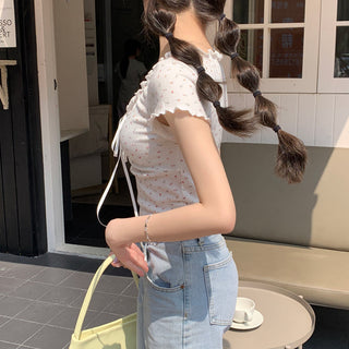 pleated lace-up tee top